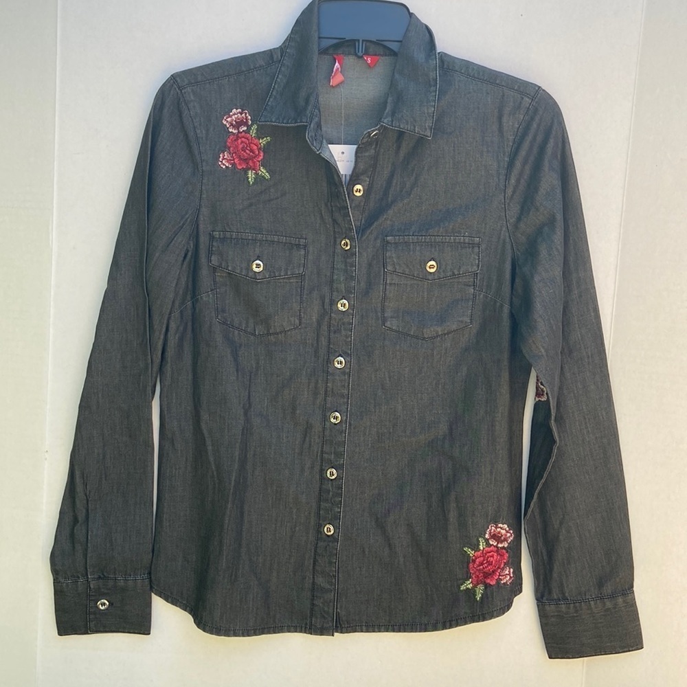 New GUESS Womens Floral Denim Tunic SZ S